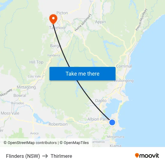 Flinders (NSW) to Thirlmere map