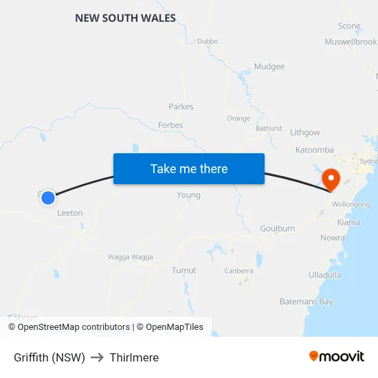 Griffith (NSW) to Thirlmere map