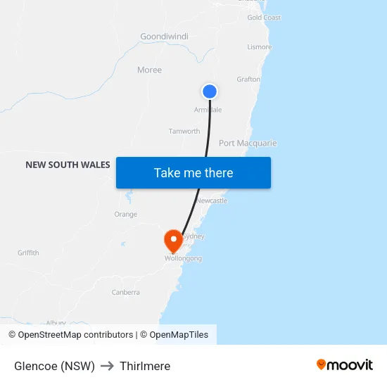 Glencoe (NSW) to Thirlmere map