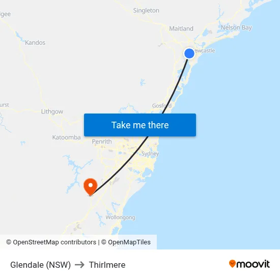 Glendale (NSW) to Thirlmere map