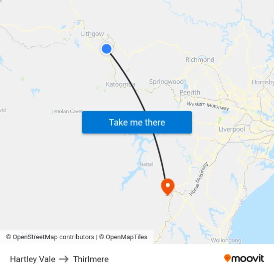 Hartley Vale to Thirlmere map