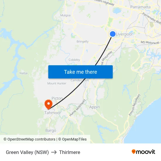 Green Valley (NSW) to Thirlmere map