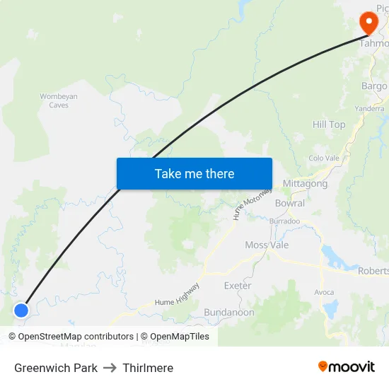 Greenwich Park to Thirlmere map