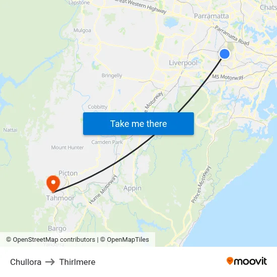 Chullora to Thirlmere map