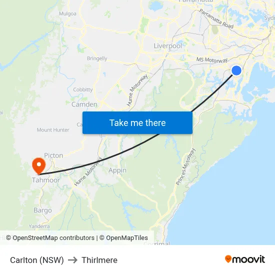 Carlton (NSW) to Thirlmere map