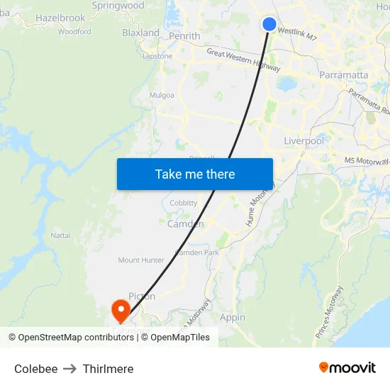 Colebee to Thirlmere map