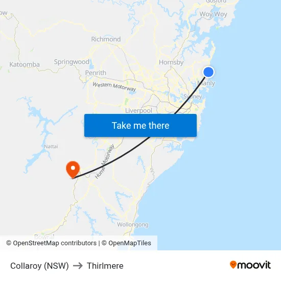 Collaroy (NSW) to Thirlmere map