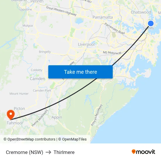 Cremorne (NSW) to Thirlmere map
