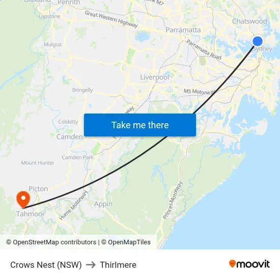 Crows Nest (NSW) to Thirlmere map