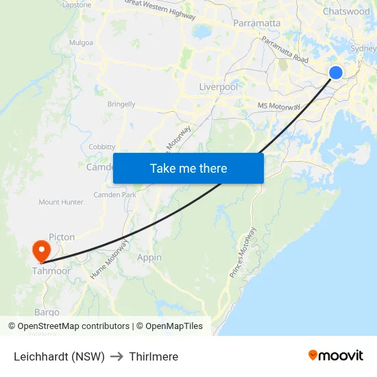 Leichhardt (NSW) to Thirlmere map