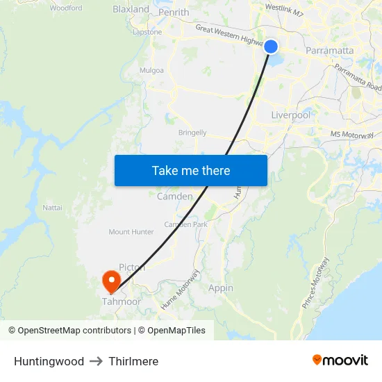 Huntingwood to Thirlmere map