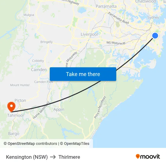 Kensington (NSW) to Thirlmere map