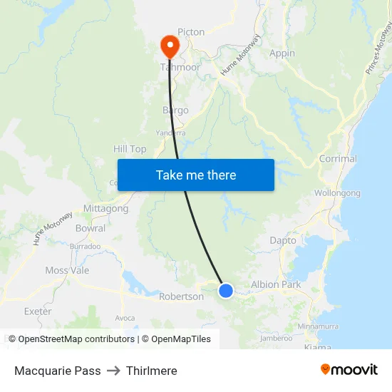 Macquarie Pass to Thirlmere map