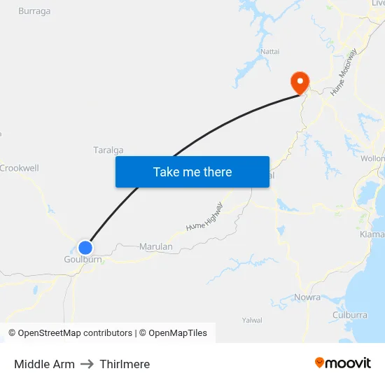 Middle Arm to Thirlmere map