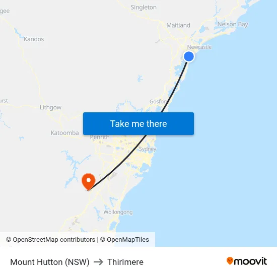 Mount Hutton (NSW) to Thirlmere map