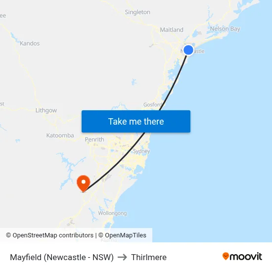 Mayfield (Newcastle - NSW) to Thirlmere map