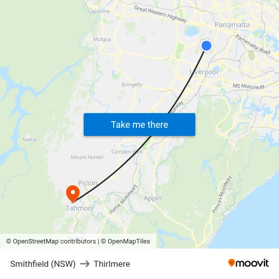 Smithfield (NSW) to Thirlmere map