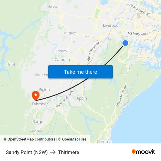 Sandy Point (NSW) to Thirlmere map