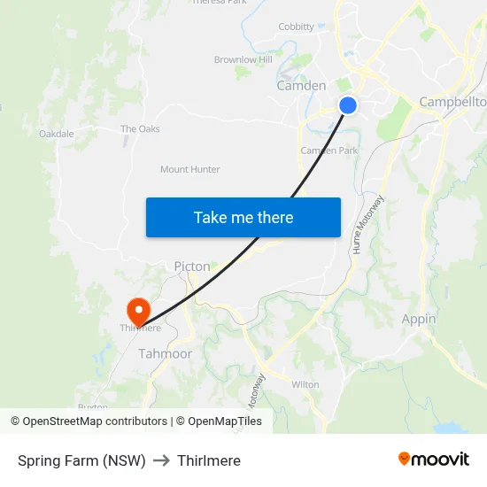 Spring Farm (NSW) to Thirlmere map