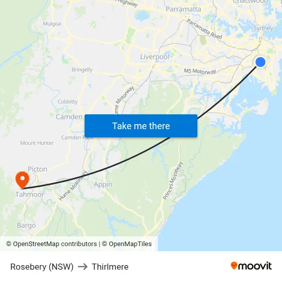 Rosebery (NSW) to Thirlmere map