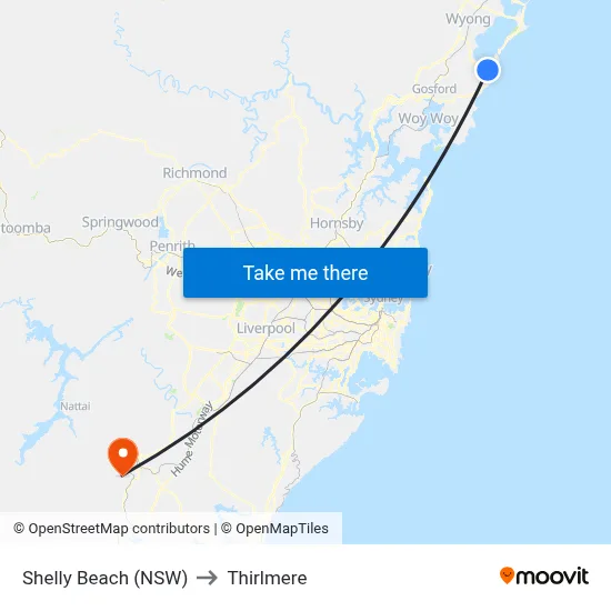 Shelly Beach (NSW) to Thirlmere map