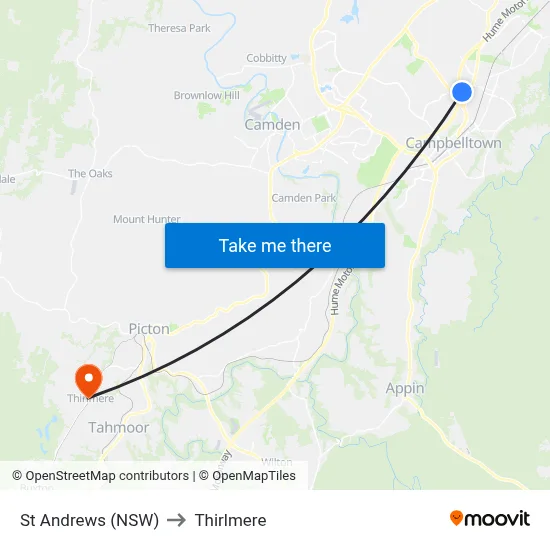 St Andrews (NSW) to Thirlmere map