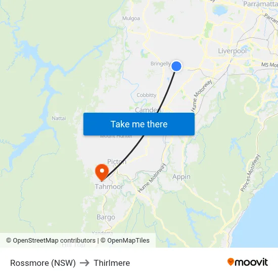 Rossmore (NSW) to Thirlmere map