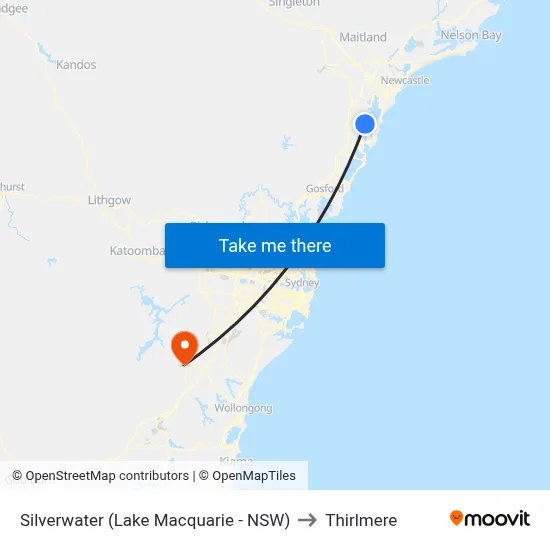 Silverwater (Lake Macquarie - NSW) to Thirlmere map