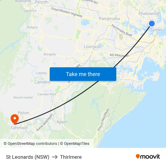 St Leonards (NSW) to Thirlmere map
