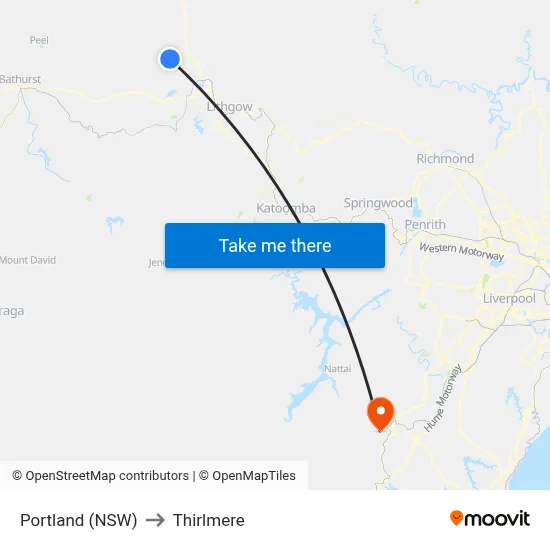 Portland (NSW) to Thirlmere map