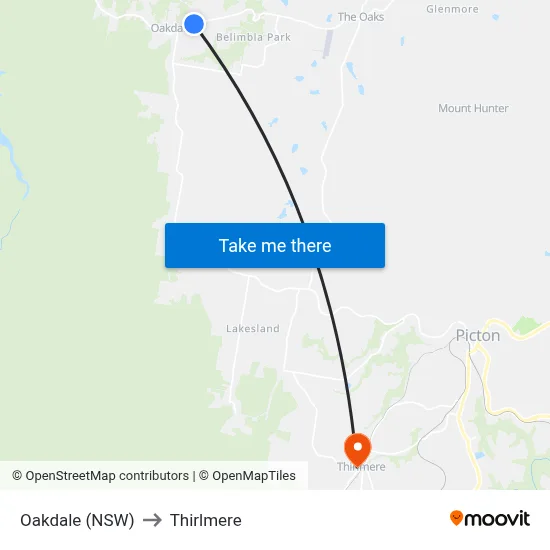 Oakdale (NSW) to Thirlmere map