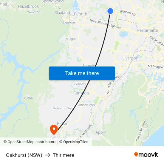 Oakhurst (NSW) to Thirlmere map