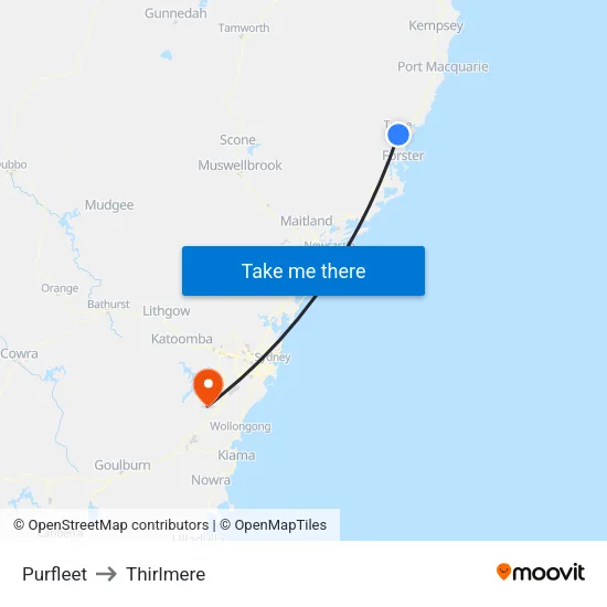 Purfleet to Thirlmere map