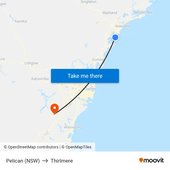 Pelican (NSW) to Thirlmere map