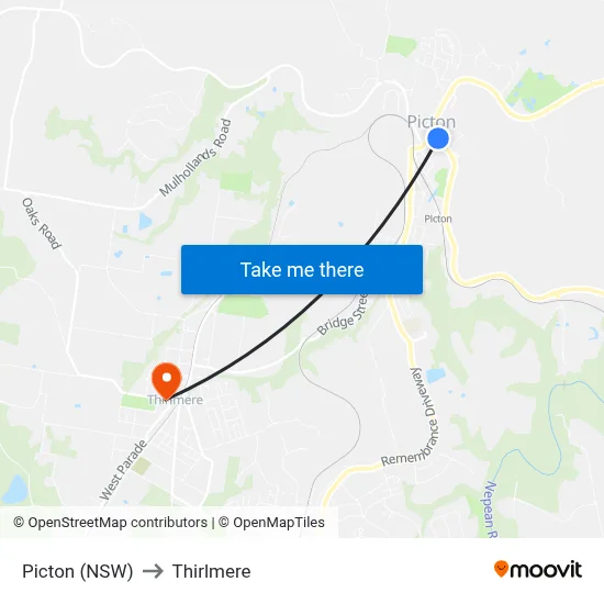 Picton (NSW) to Thirlmere map