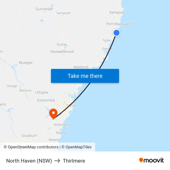 North Haven (NSW) to Thirlmere map