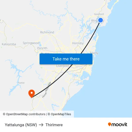 Yattalunga (NSW) to Thirlmere map