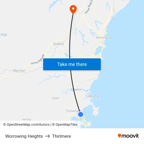 Worrowing Heights to Thirlmere map