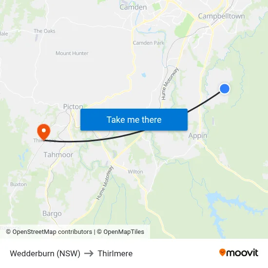 Wedderburn (NSW) to Thirlmere map