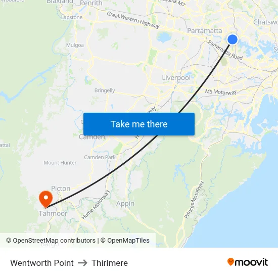 Wentworth Point to Thirlmere map