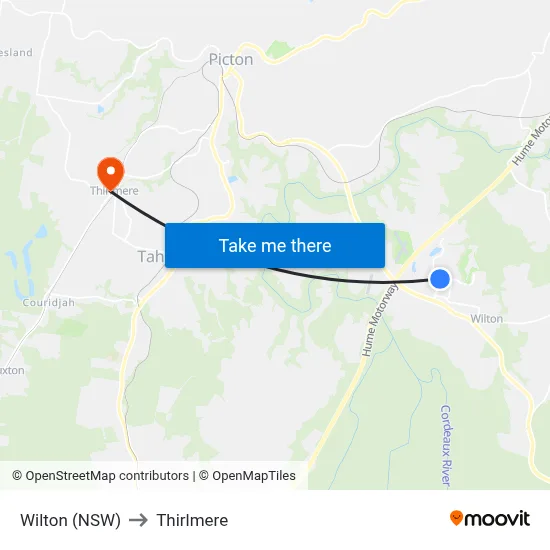 Wilton (NSW) to Thirlmere map