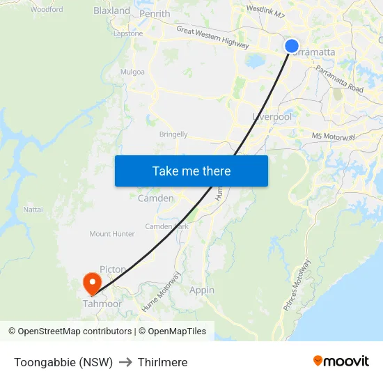 Toongabbie (NSW) to Thirlmere map