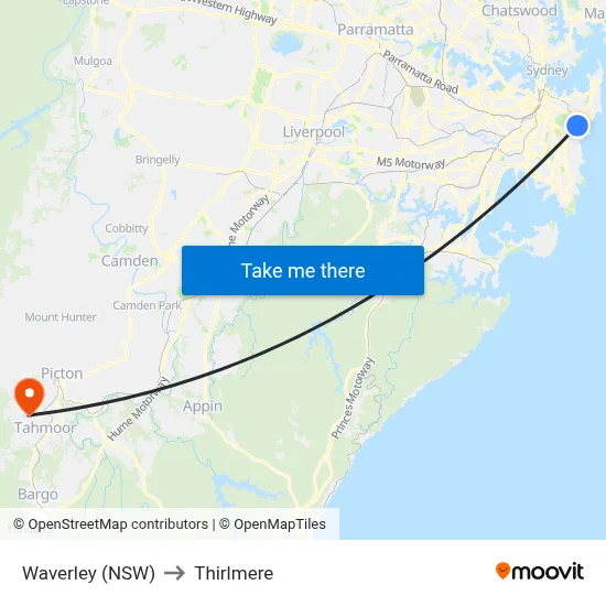 Waverley (NSW) to Thirlmere map