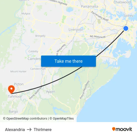 Alexandria to Thirlmere map