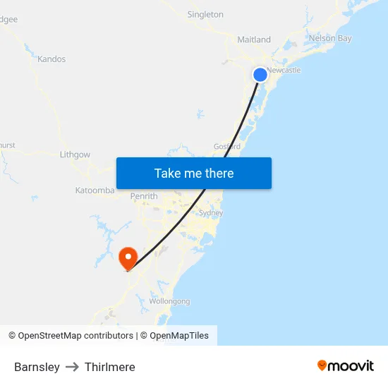 Barnsley to Thirlmere map