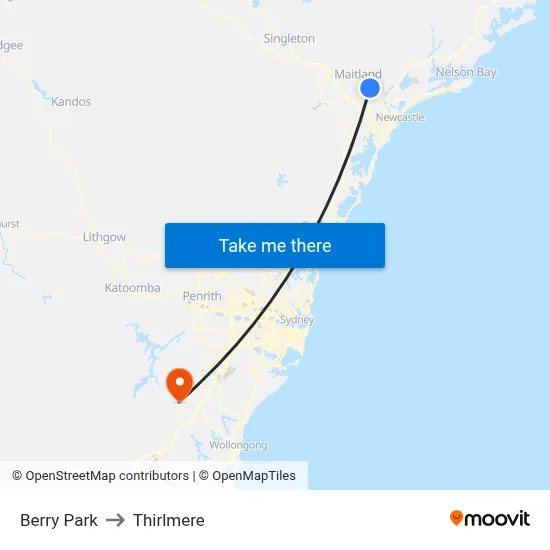Berry Park to Thirlmere map