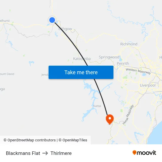 Blackmans Flat to Thirlmere map