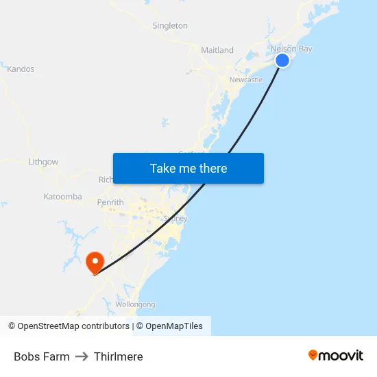 Bobs Farm to Thirlmere map