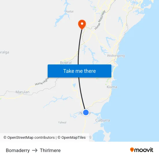 Bomaderry to Thirlmere map