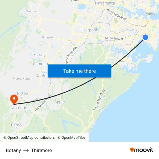 Botany to Thirlmere map